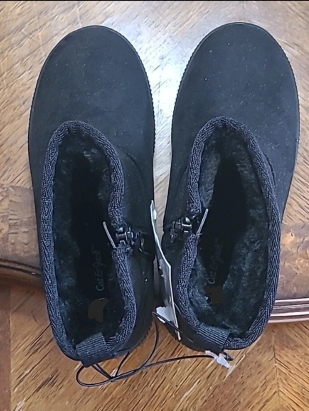 NWT! Cat & Jack Girls 4 Black Suede Shearling Faux Fur Lined Boots Side Zippers